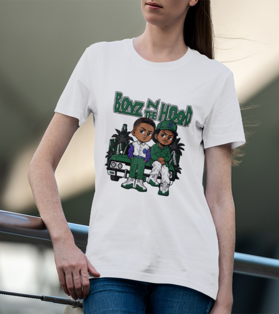 Boyz N The Hood Cartoon Boys Green Car Palm Trees T-Shirt