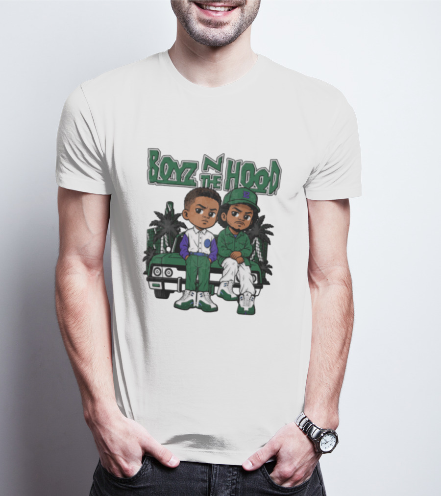 Boyz N The Hood Cartoon Boys Green Car Palm Trees T-Shirt
