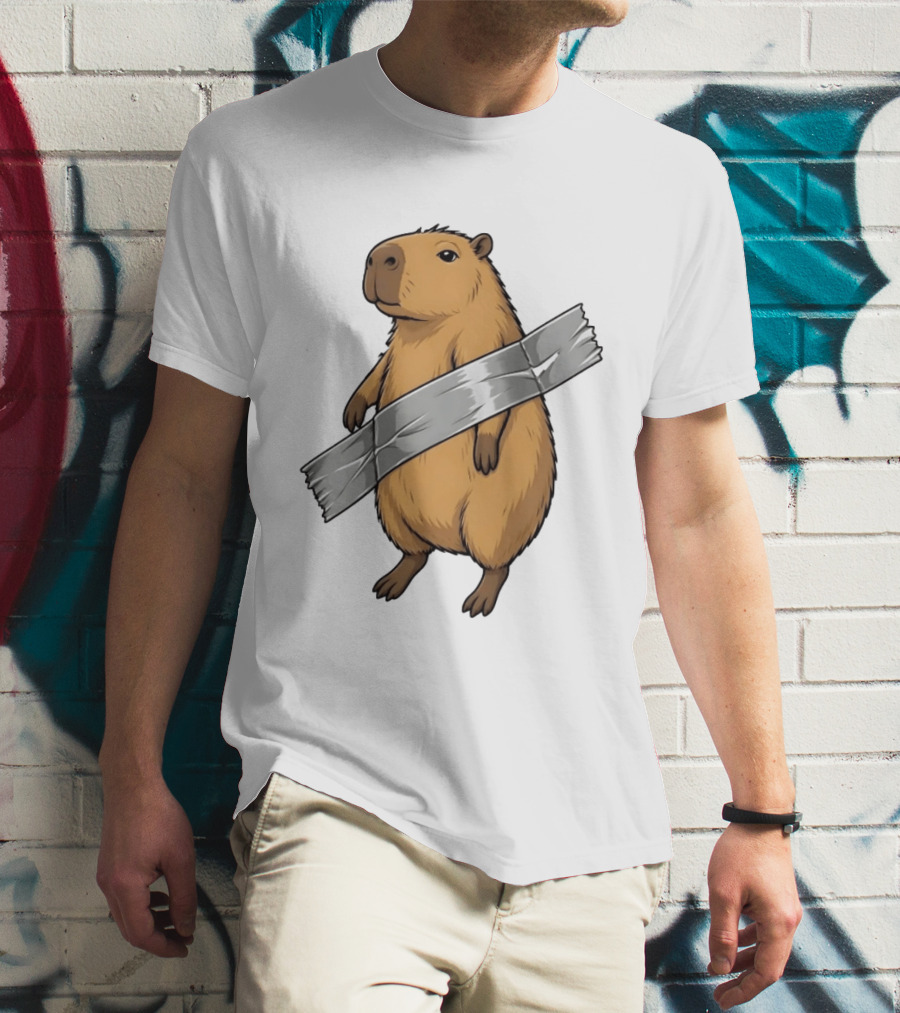 Capybara Holding Duct Tape Rodent Iconic Funny Meme T-Shirt