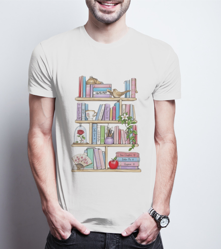 Good Books Big Dreams Self Care And New Chapters Better Me Happier Bookshelf T-Shirt