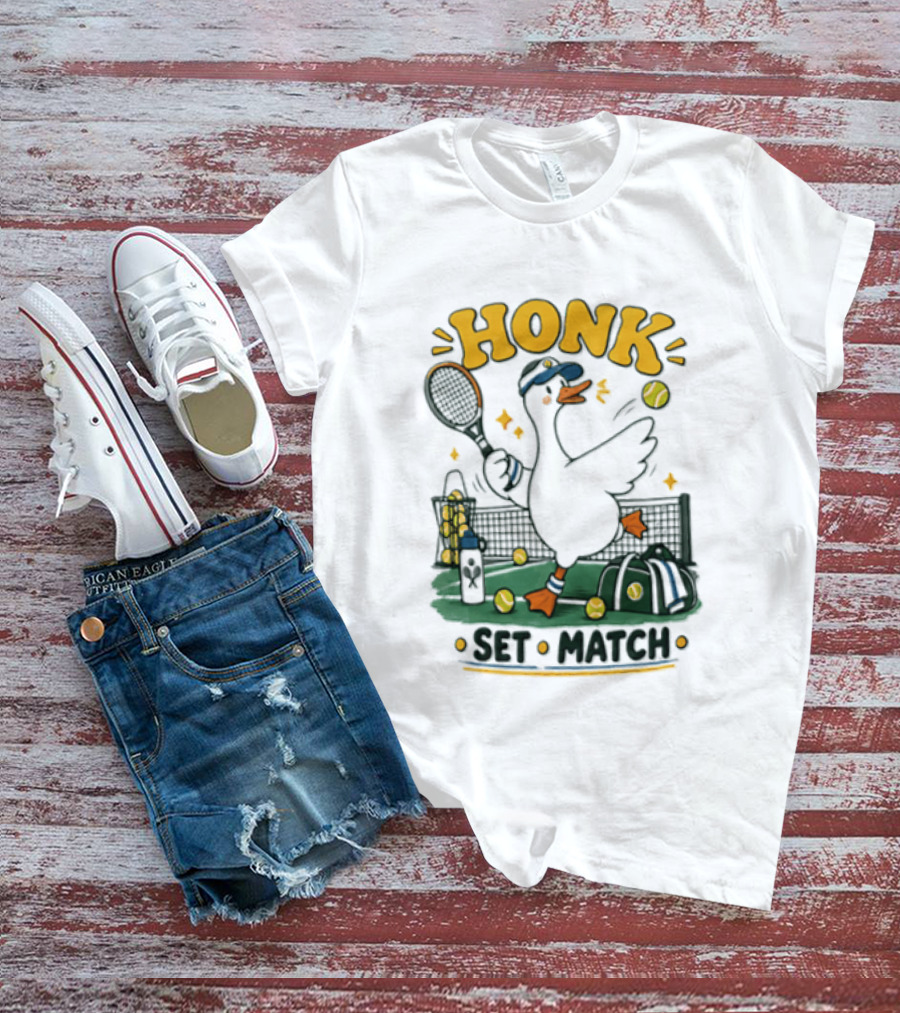 Honk Set Match Duck Playing Tennis Cartoon T-Shirt
