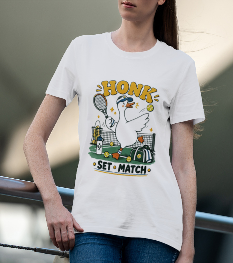 Honk Set Match Duck Playing Tennis Cartoon T-Shirt
