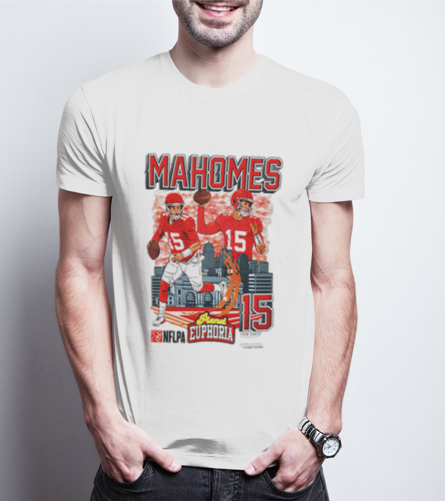 Mahomes Kansas City Chiefs Quarterback Euphoria 15 Skyline NFL Players T-Shirt
