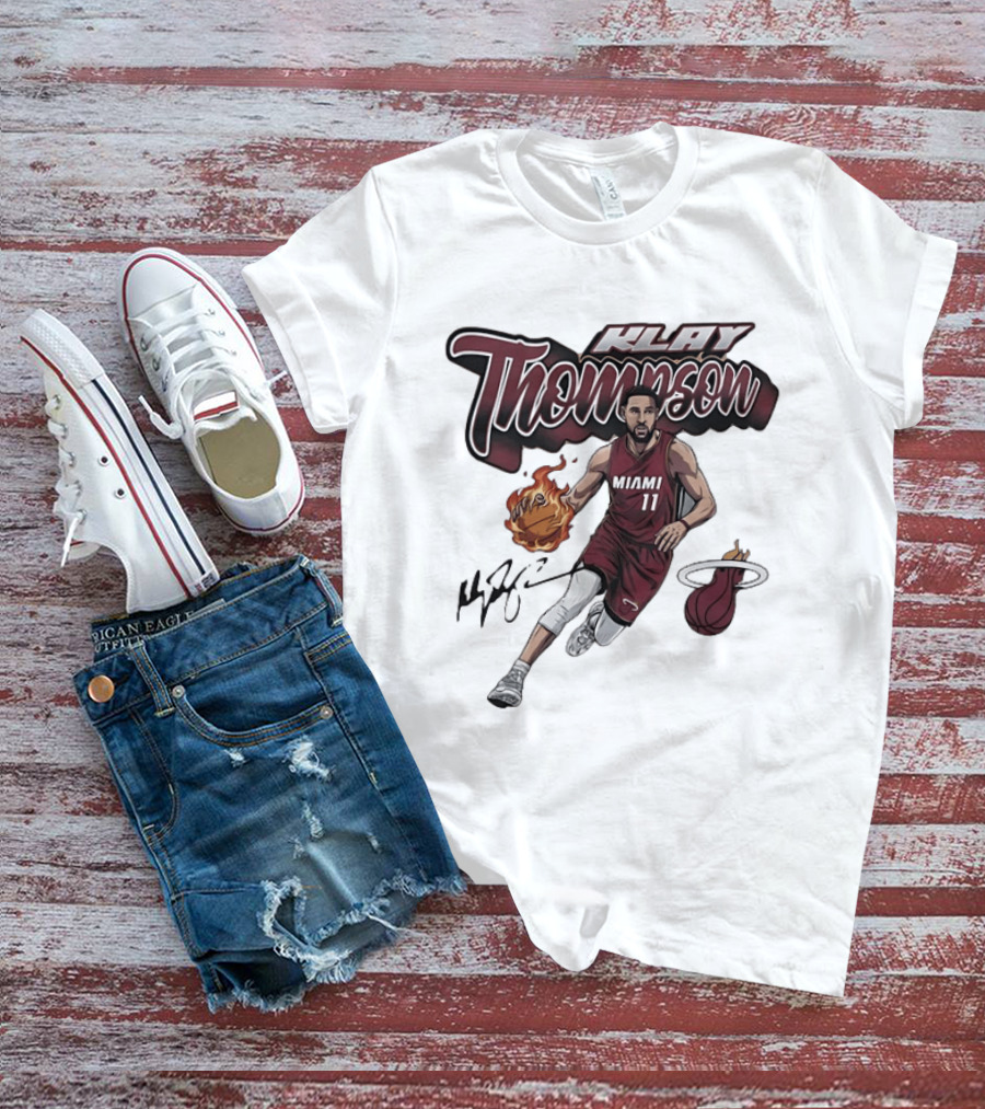 Klay Thompson Miami Heat NBA Basketball Flaming Ball Signature T-Shirt