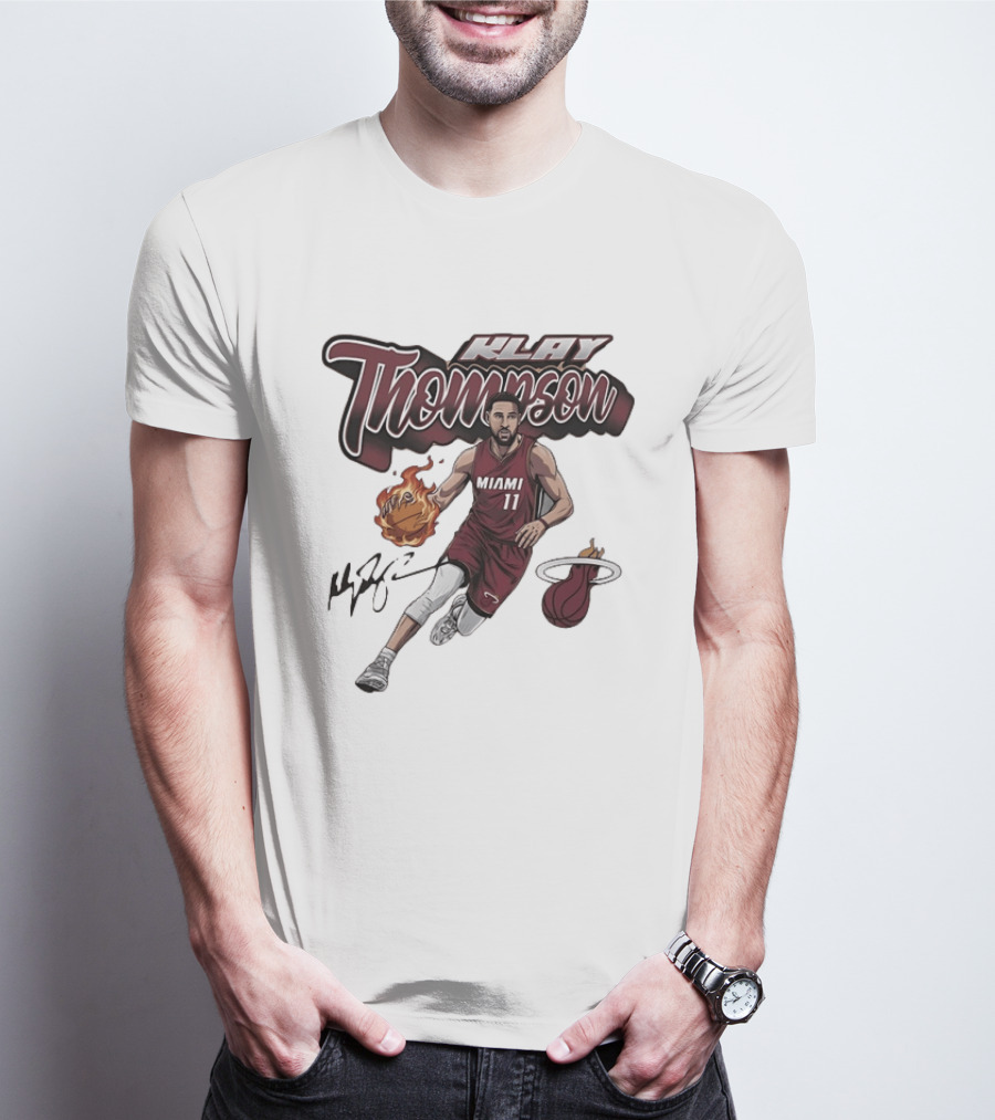 Klay Thompson Miami Heat NBA Basketball Flaming Ball Signature T-Shirt