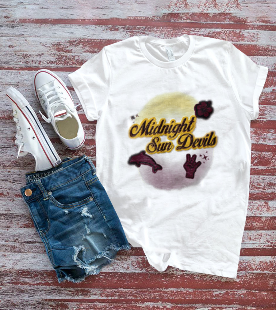 Midnight Sun Devils Hibiscus Flower Dolphin And Peace Sign T-Shirt