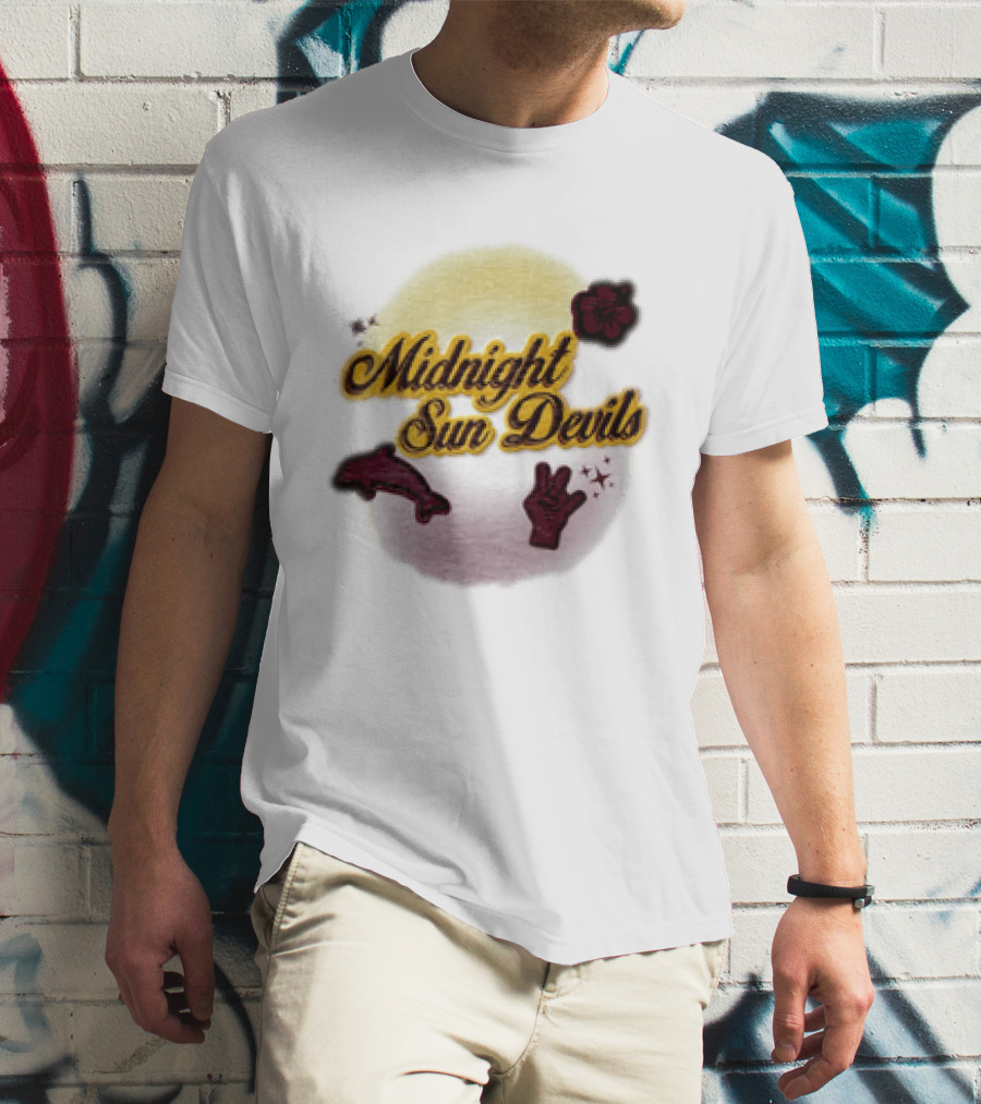 Midnight Sun Devils Hibiscus Flower Dolphin And Peace Sign T-Shirt