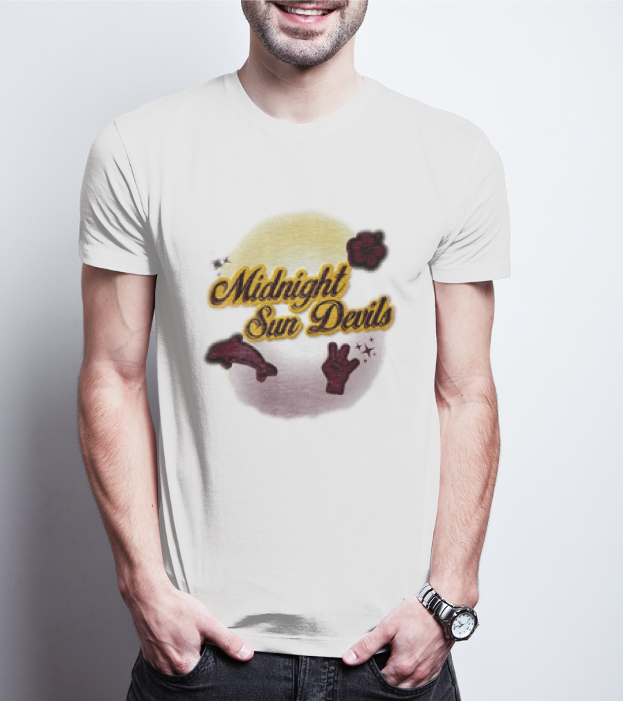 Midnight Sun Devils Hibiscus Flower Dolphin And Peace Sign T-Shirt