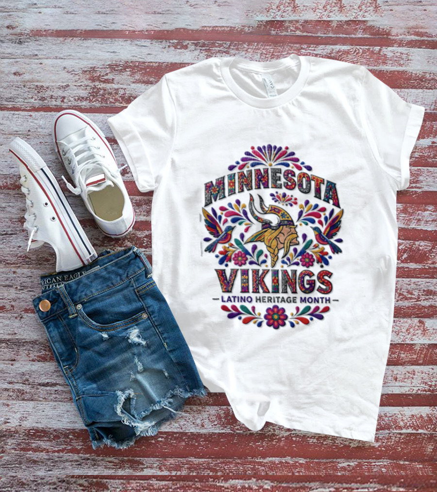 Minnesota Vikings Latino Heritage Month Viking Floral Hummingbird T-Shirt