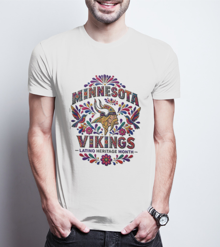 Minnesota Vikings Latino Heritage Month Viking Floral Hummingbird T-Shirt