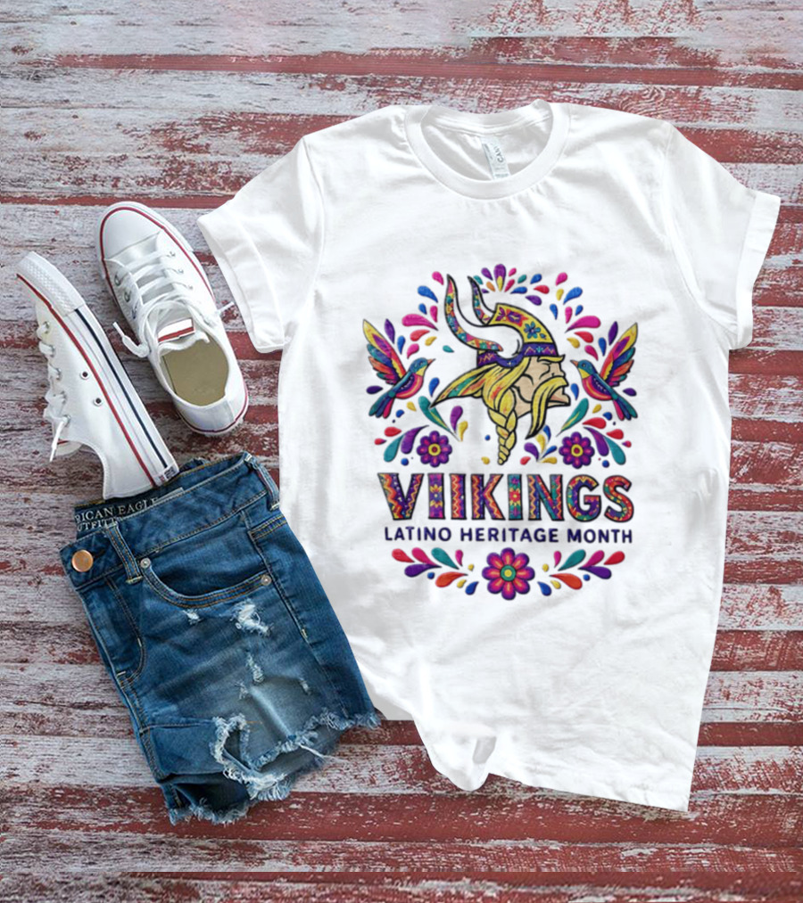 Minnesota Vikings Latino Heritage Month Viking Hummingbirds Floral Folk T-Shirt