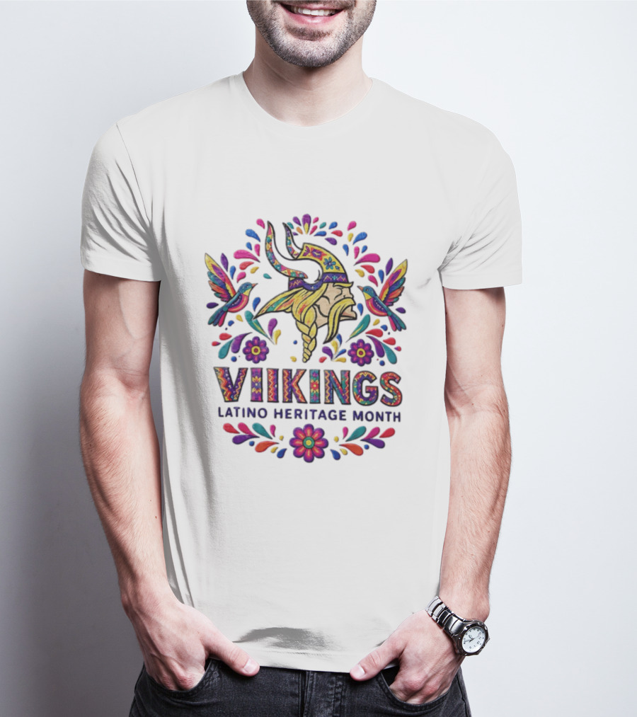 Minnesota Vikings Latino Heritage Month Viking Hummingbirds Floral Folk T-Shirt