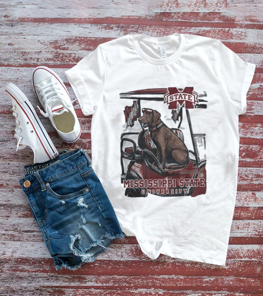 Mississippi State University Bulldogs Party Patrol Brown Lab Golf Cart T-Shirt