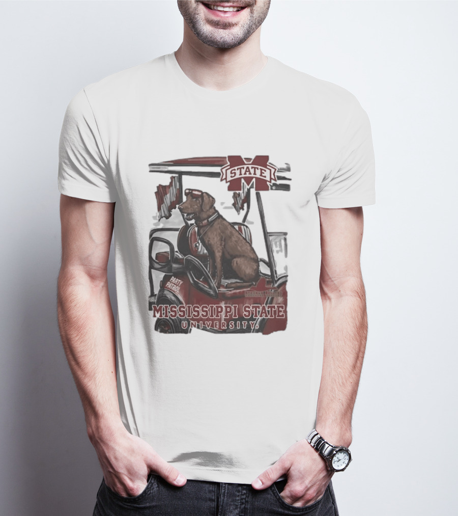 Mississippi State University Bulldogs Party Patrol Brown Lab Golf Cart T-Shirt
