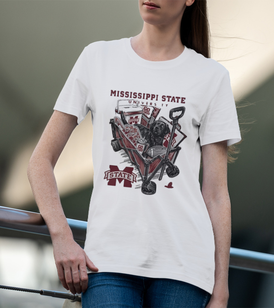 Mississippi State University Go Dawgs Tailgate Wagon With Dog And Drinks T-Shirt