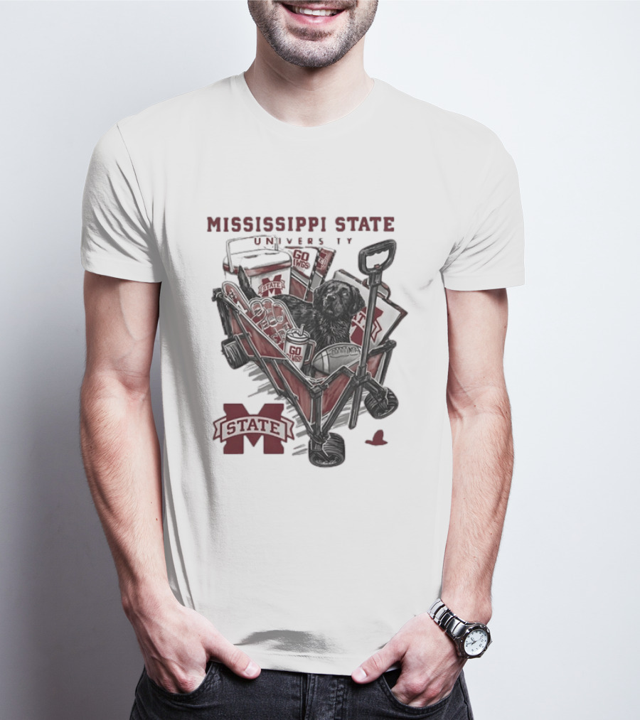 Mississippi State University Go Dawgs Tailgate Wagon With Dog And Drinks T-Shirt