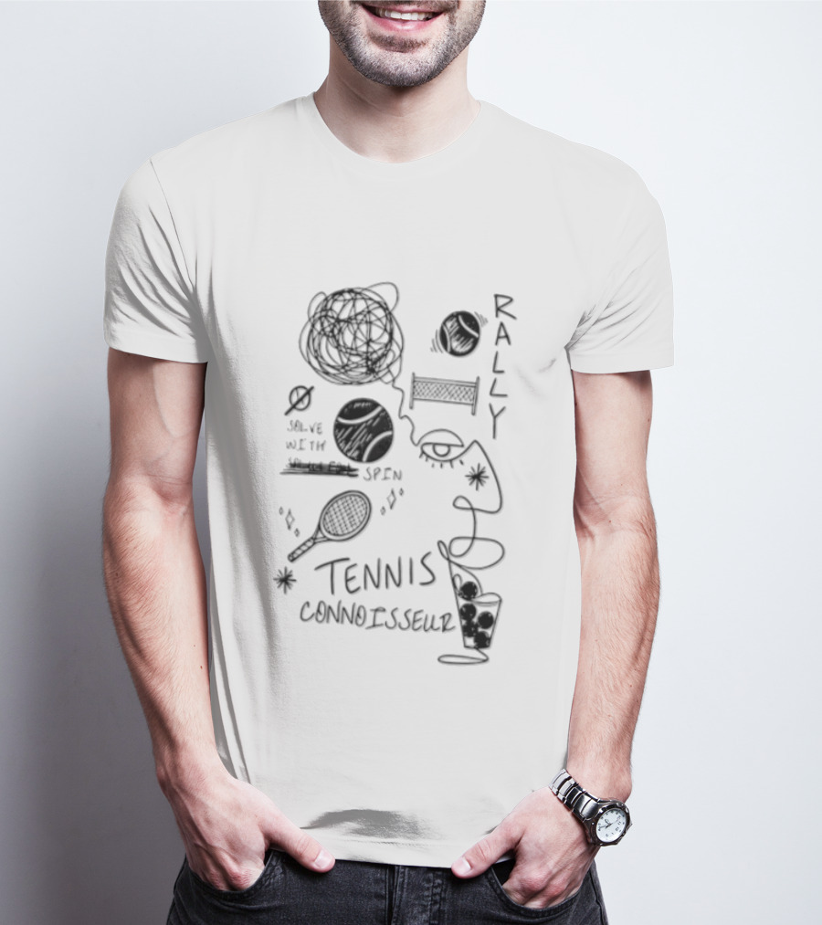Rally Solve With Spin Tennis Connoisseur Racket Balls Net Face T-Shirt