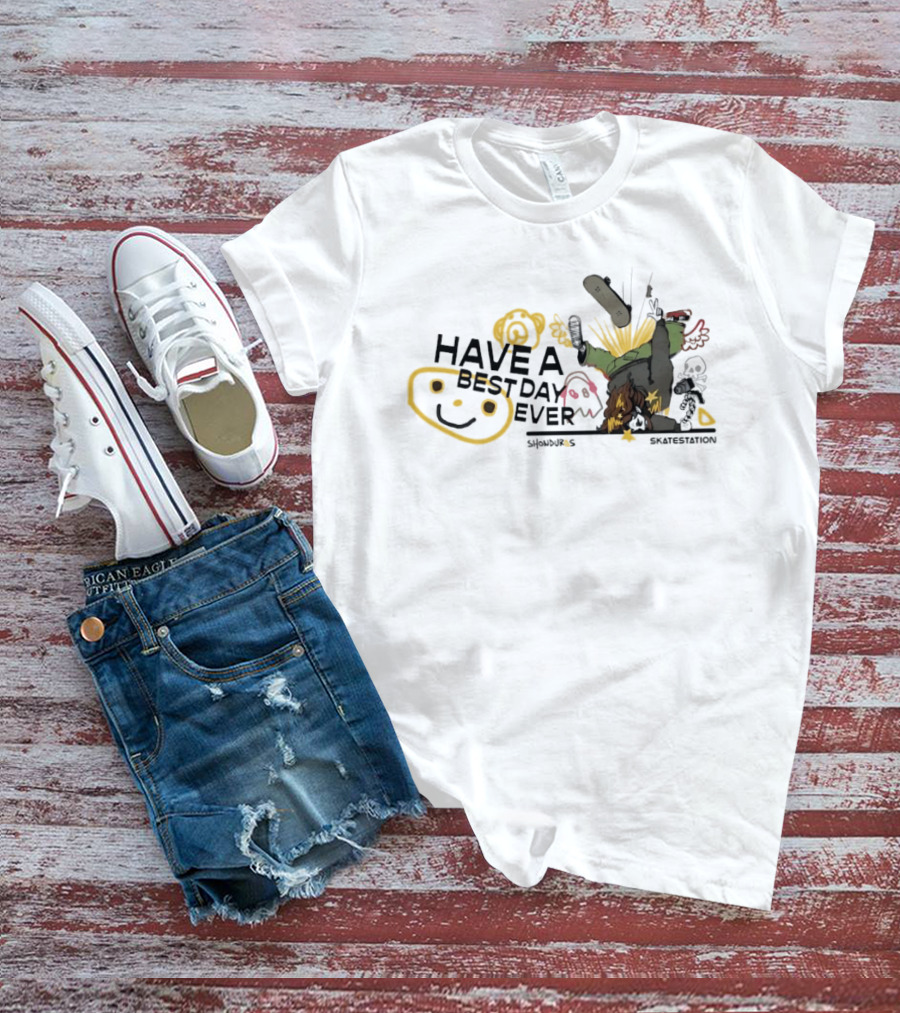 SHONDUROS Have A Best Day Ever Skatestation Smiley Skateboarding T-Shirt