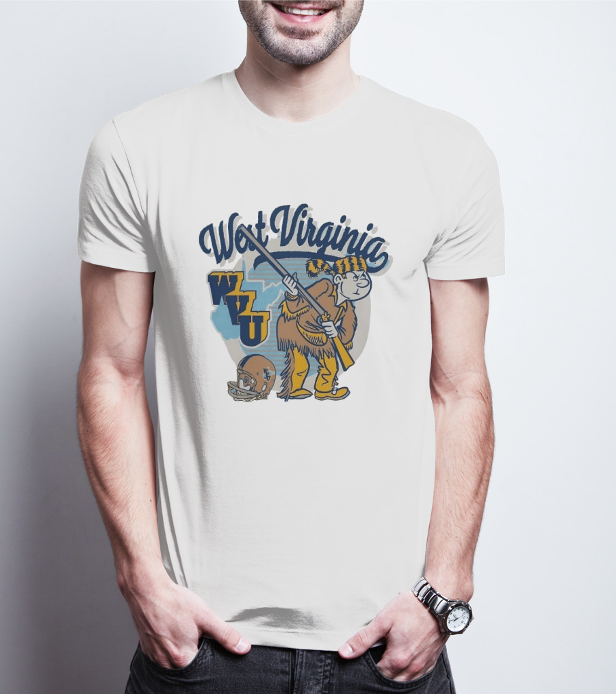 West Virginia Mountaineers WVU Mascot With Rifle And Helmet T-Shirt