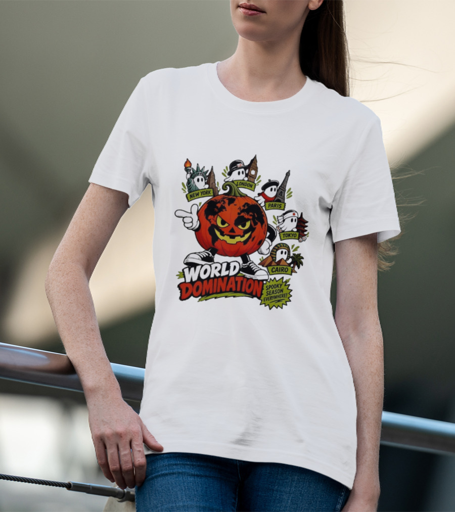 World Domination Pumpkin Spooky Season Everywhere New York London Paris Tokyo Cairo T-Shirt