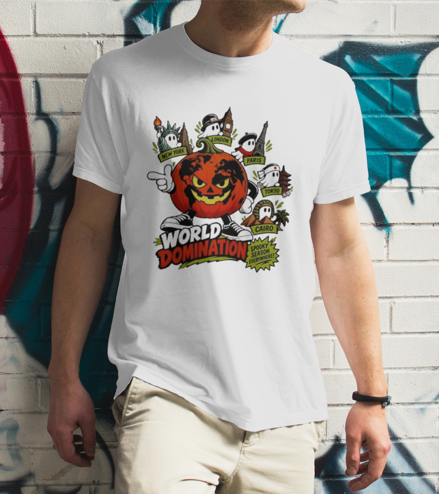 World Domination Pumpkin Spooky Season Everywhere New York London Paris Tokyo Cairo T-Shirt