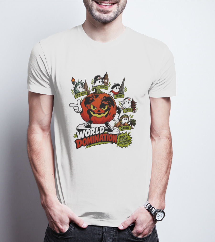 World Domination Pumpkin Spooky Season Everywhere New York London Paris Tokyo Cairo T-Shirt