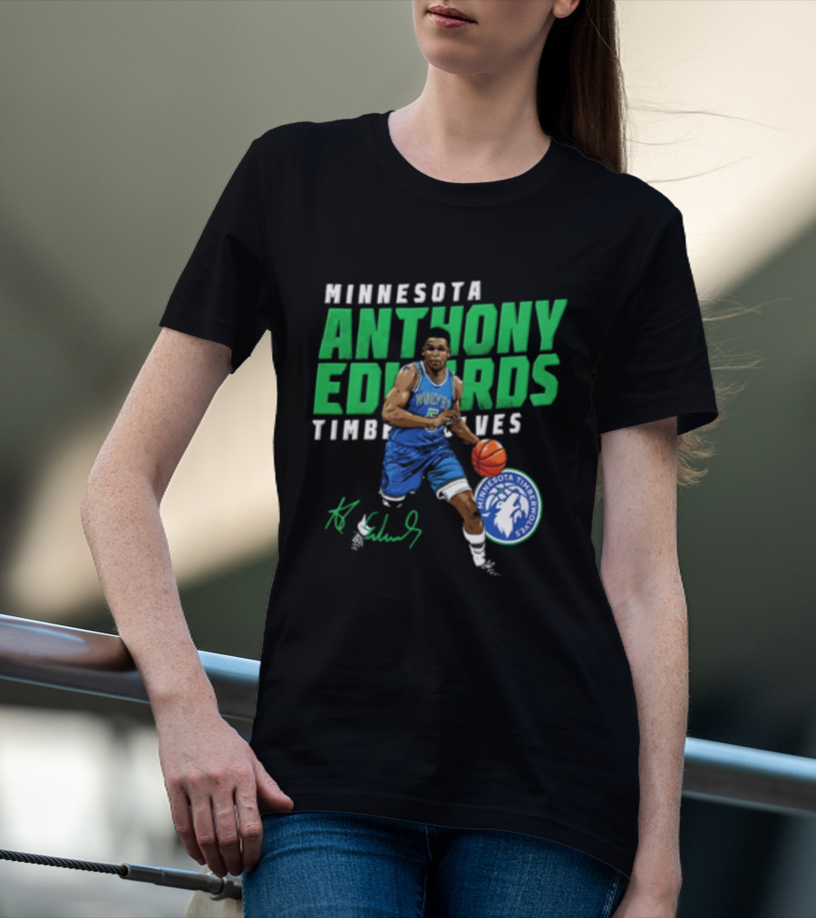 Anthony Edwards Minnesota Timberwolves NBA 5 Basketball Player Dribbling Ball T-Shirt