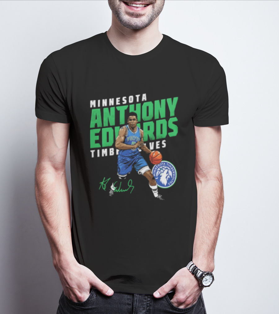 Anthony Edwards Minnesota Timberwolves NBA 5 Basketball Player Dribbling Ball T-Shirt