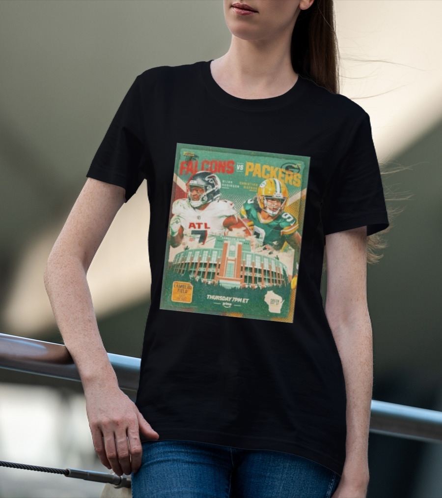 Bijan Robinson Christian Watson Falcons Vs Packers Lambeau Field Thursday 7PM ET Prime 2026 T-Shirt