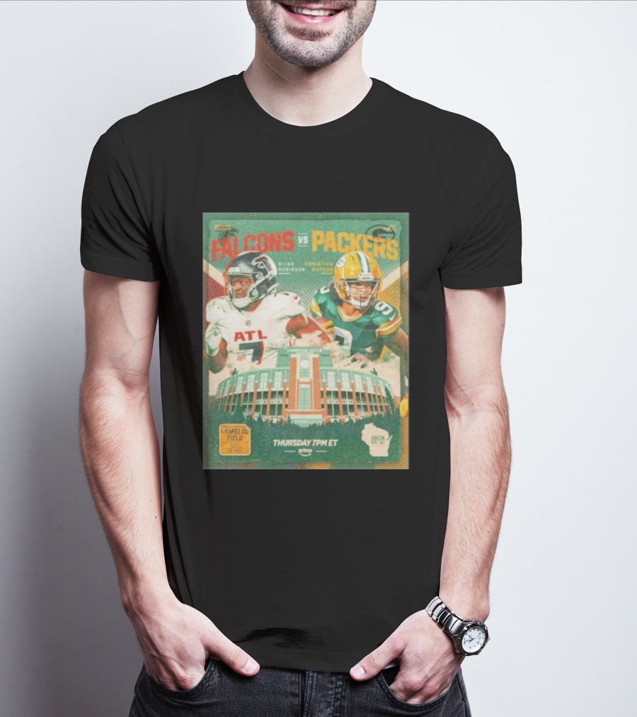 Bijan Robinson Christian Watson Falcons Vs Packers Lambeau Field Thursday 7PM ET Prime 2026 T-Shirt