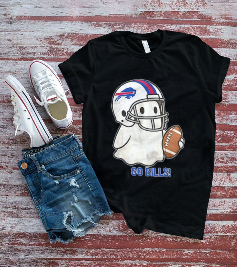 Buffalo Bills Ghost GO BILLS Football Helmet Holding Ball T-Shirt