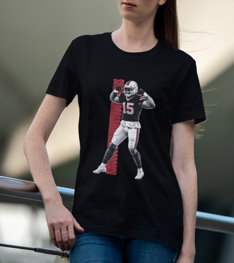 Buffalo Bills Rooouuuuudus 15 Football Player Flexing Arms Halftone NFL Fan T-Shirt