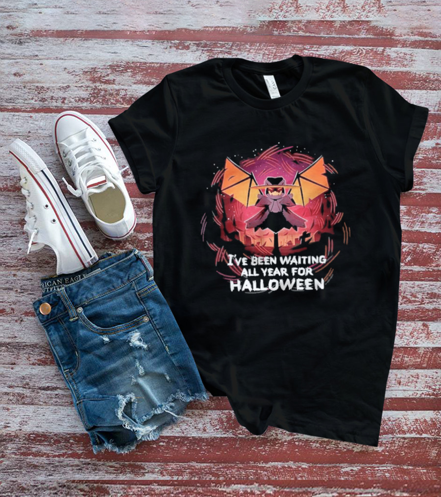 I've Been Waiting All Year For Halloween Pumpkin Bat T-Shirt