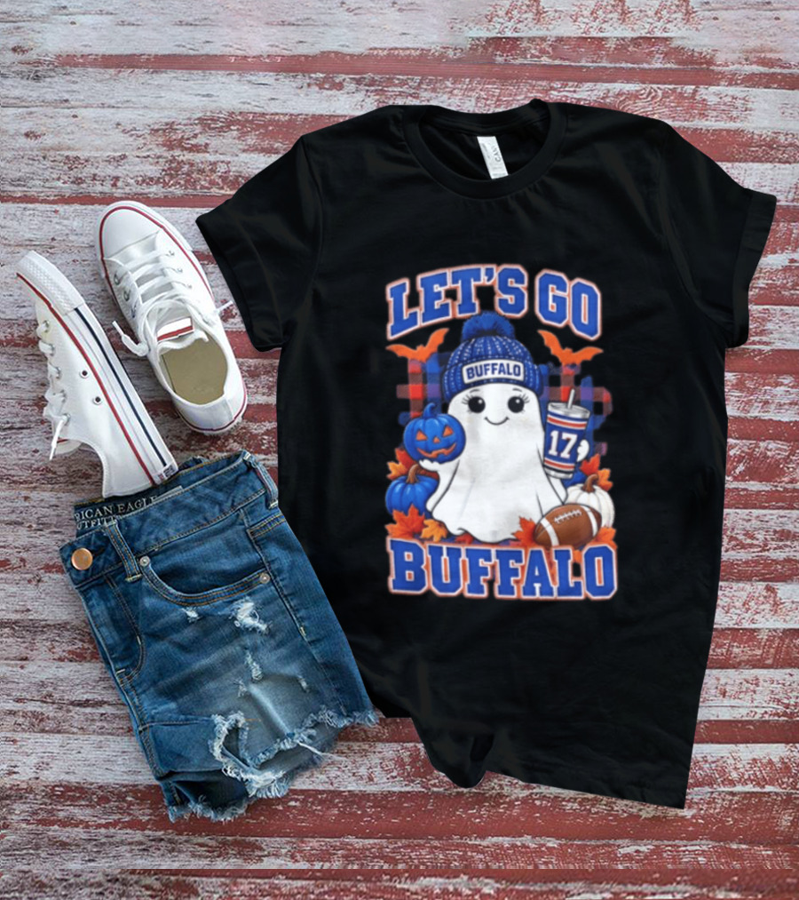 Let's Go Buffalo Ghost With Beanie Pumpkin And Football T-Shirt