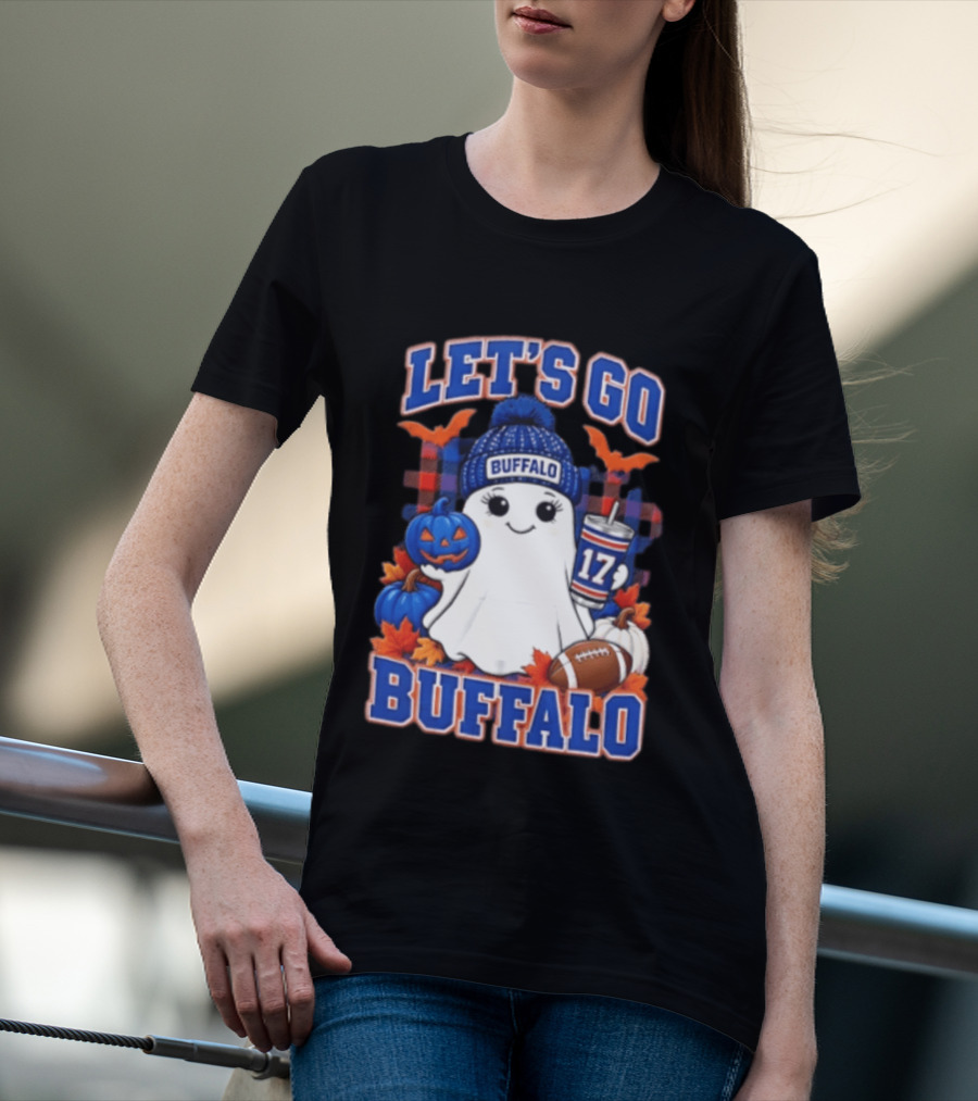 Let's Go Buffalo Ghost With Beanie Pumpkin And Football T-Shirt