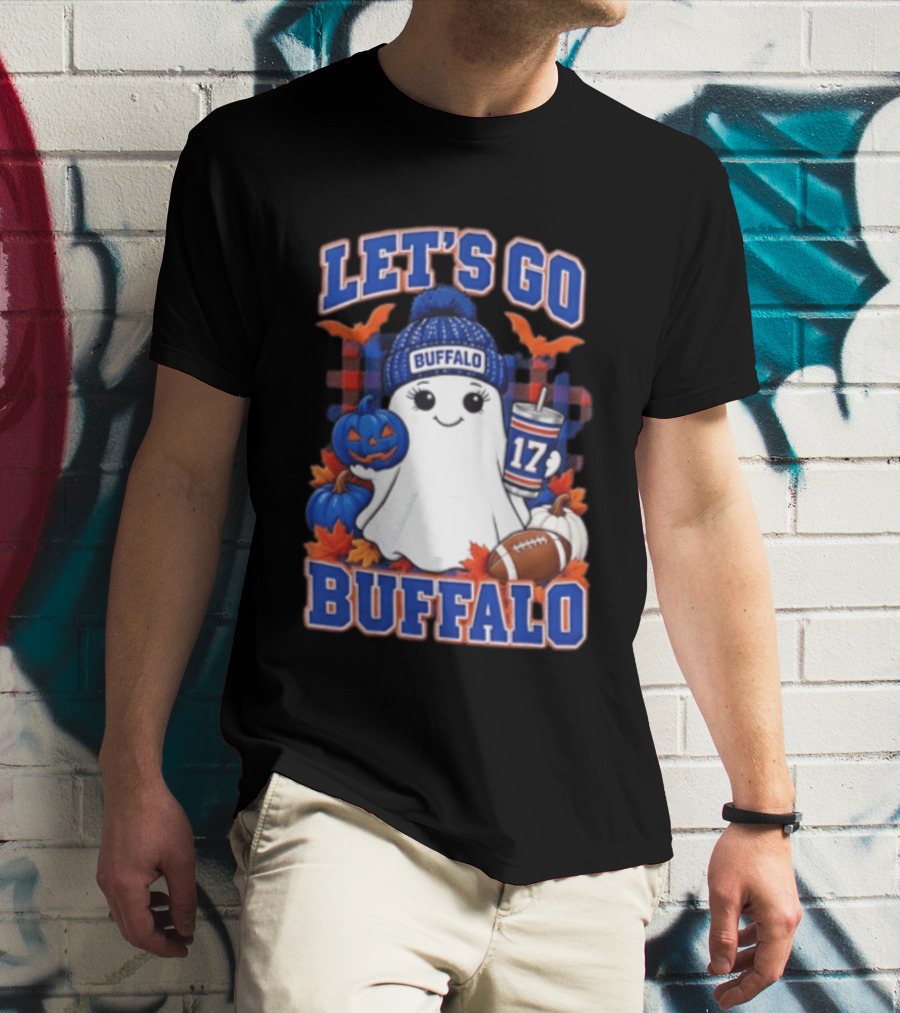 Let's Go Buffalo Ghost With Beanie Pumpkin And Football T-Shirt