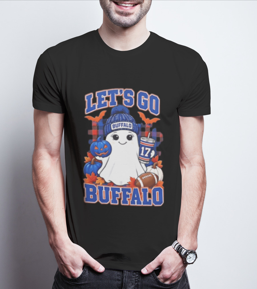 Let's Go Buffalo Ghost With Beanie Pumpkin And Football T-Shirt