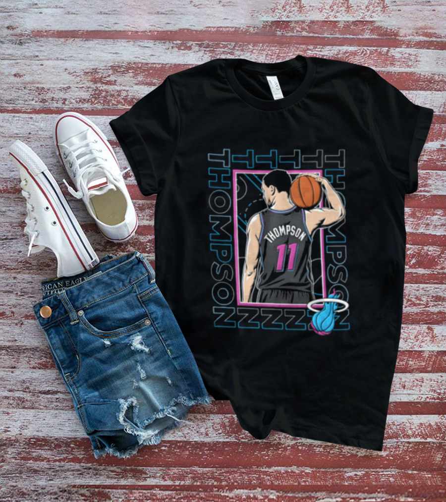 Thompson 11 Miami Heat Basketball Player Holding Ball NBA T-Shirt
