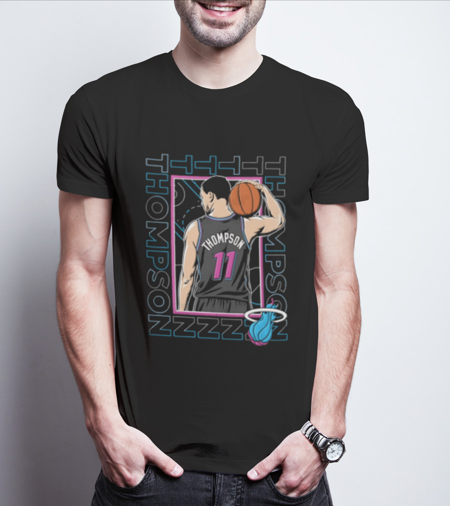 Thompson 11 Miami Heat Basketball Player Holding Ball NBA T-Shirt