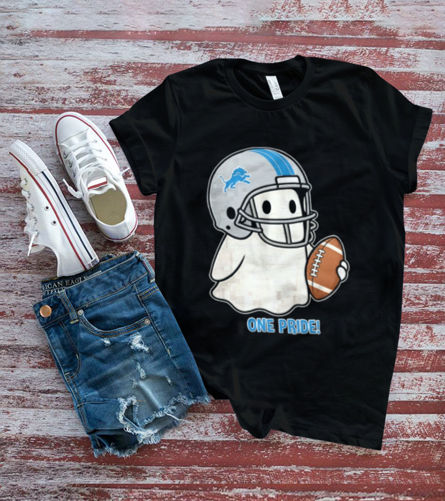 Detroit Lions Ghost One Pride Football Helmet And Ball T-Shirt