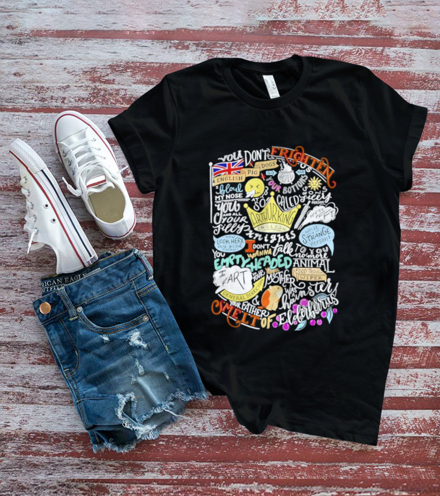 Monty Python Holy Grail Taunting French Knight Humorous Quote Crown Flag T-Shirt