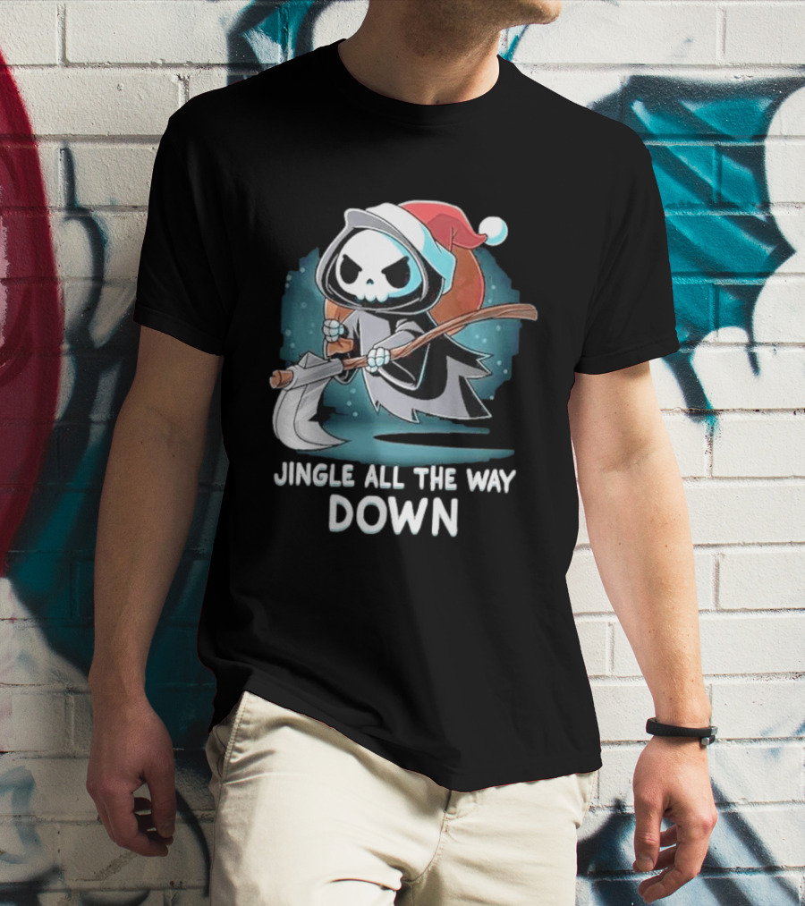 Jingle All The Way Down Grim Reaper Santa Hat T-Shirt