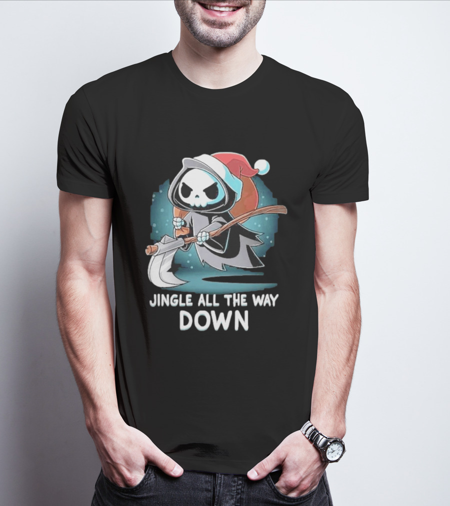 Jingle All The Way Down Grim Reaper Santa Hat T-Shirt