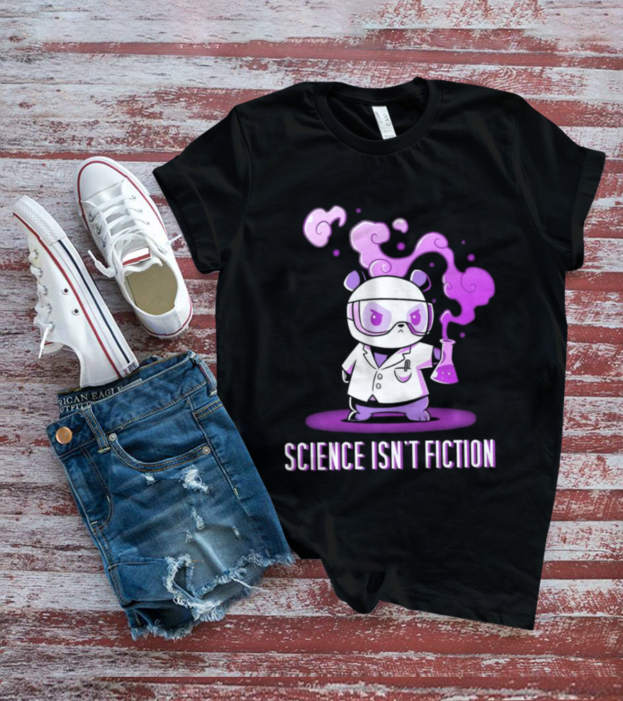 Science Isn't Fiction Panda Scientist With Beaker And Purple Smoke T-Shirt