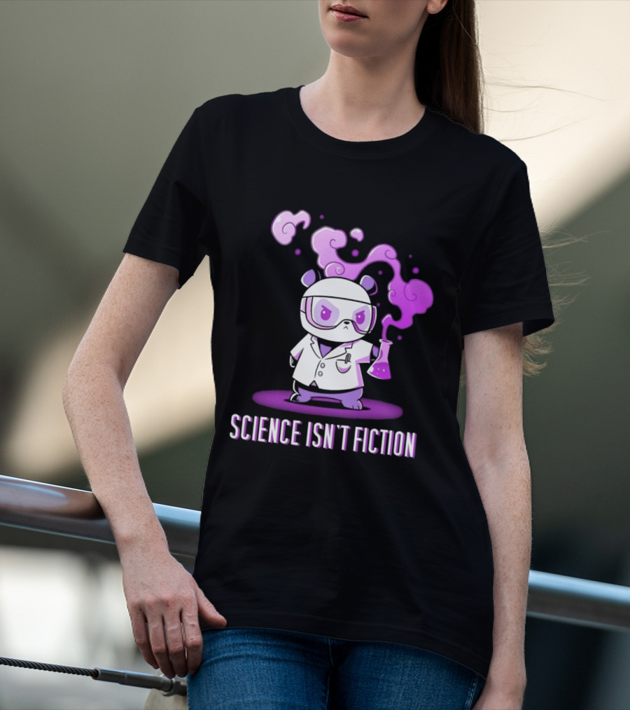 Science Isn't Fiction Panda Scientist With Beaker And Purple Smoke T-Shirt