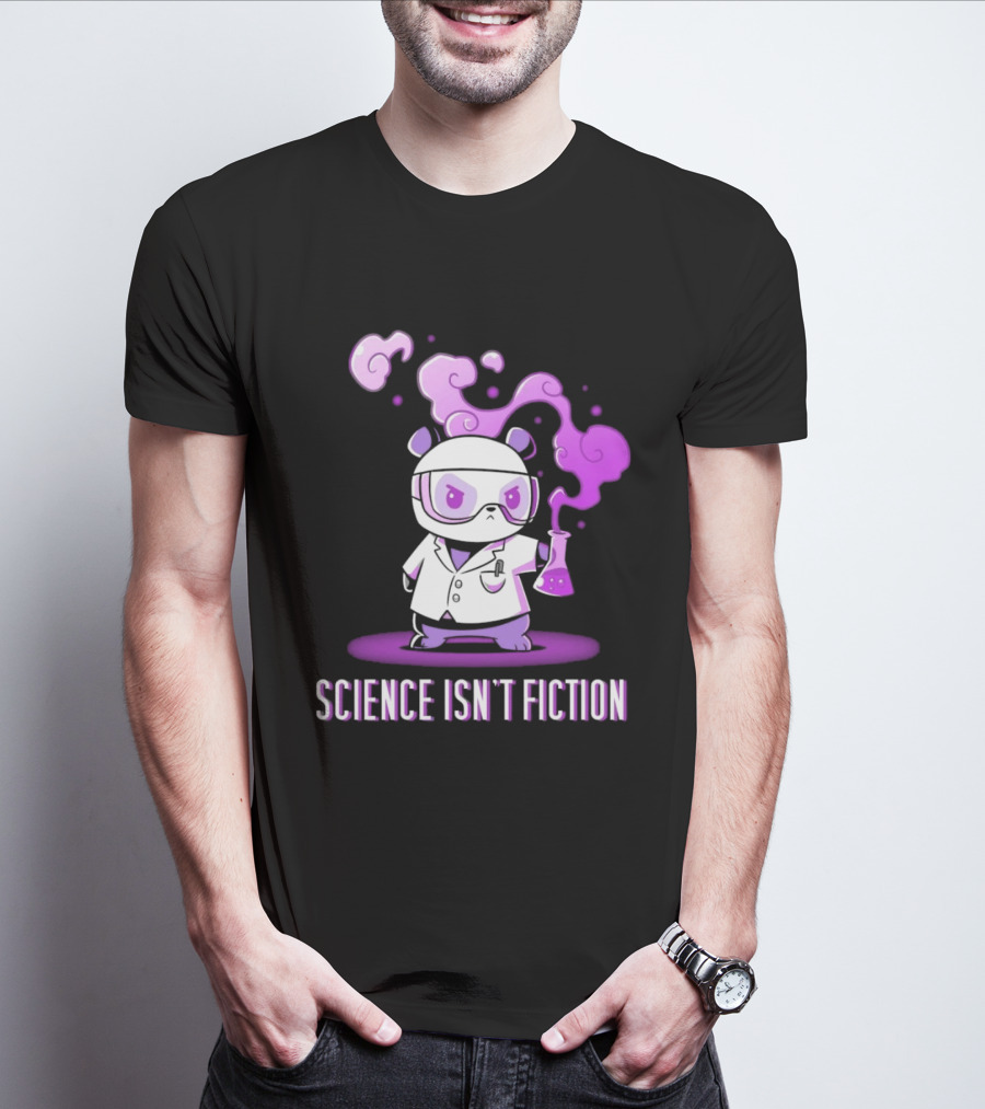 Science Isn't Fiction Panda Scientist With Beaker And Purple Smoke T-Shirt