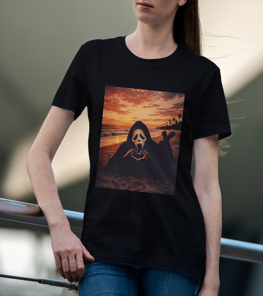 Ghostface Romantic Beach Sunset Valentine's Day Scream Lover T-Shirt
