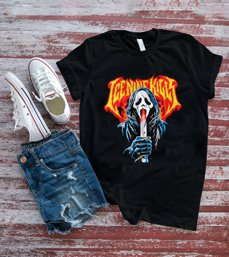 Ice Nine Kills Ghostface Horror Metal Band Red Text Knife T-Shirt