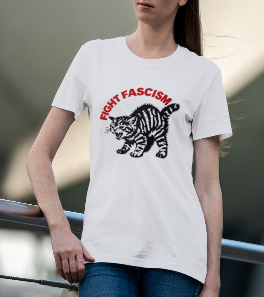 Hissing Striped Kitten Fight Fascism Arched T-Shirt