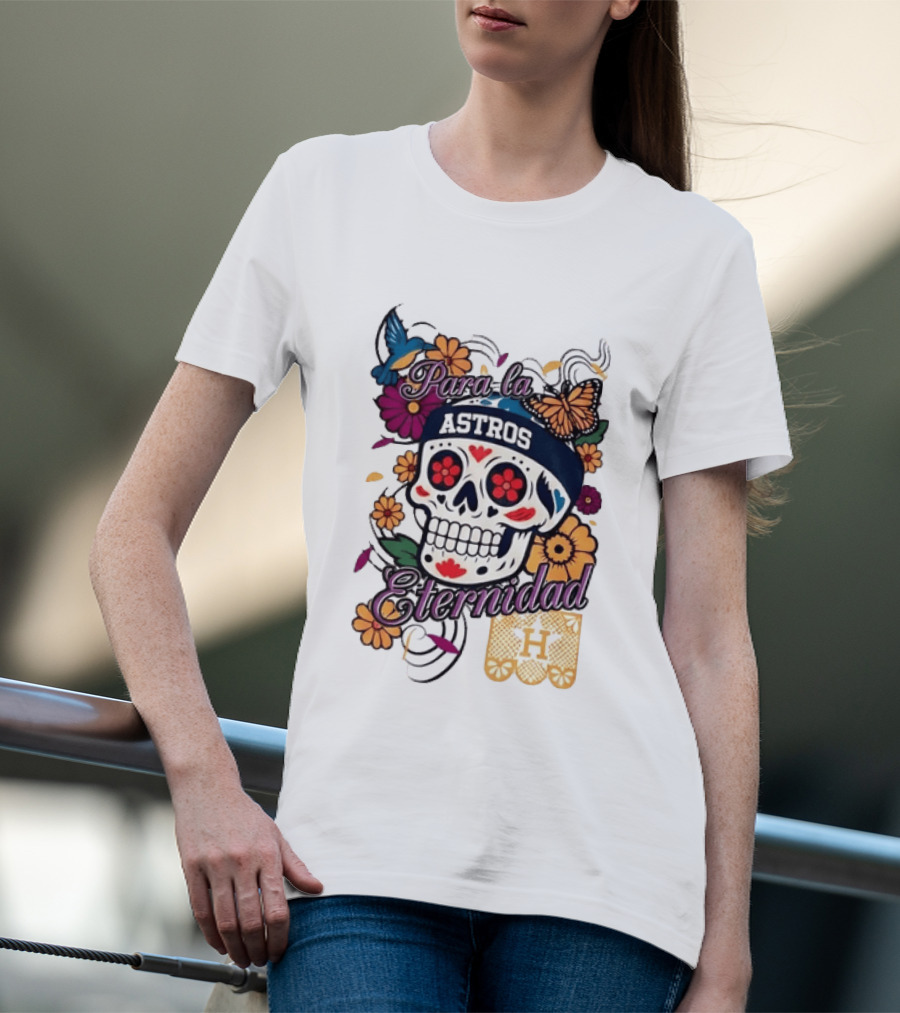 Houston Astros Para La Eternidad Sugar Skull Día De Los Muertos T-Shirt